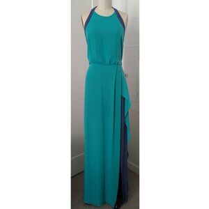 BCBGMAXAZRIA Camilla Dress Green & Blue Colorblock Crepe Size 8